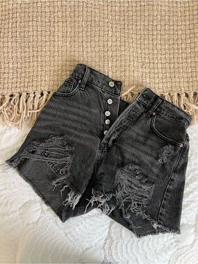 PacSun Black Distressed High-Rise Denim Shorts